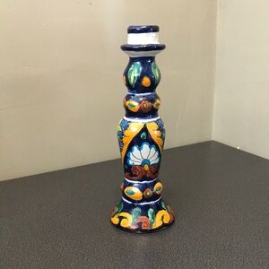 Talavera Hand Painted Mexican Folk Art Candlestick Candle Holder Beautiful Color